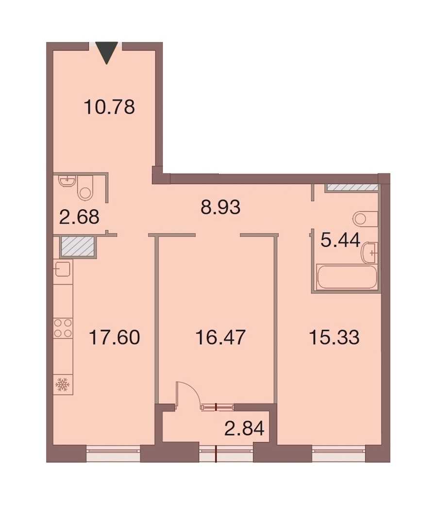 Двухкомнатная квартира в : площадь 78.65 м2 , этаж: 6 – купить в Санкт-Петербурге